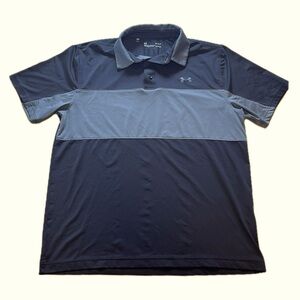 Under Armour Men’s Polo Large Black & Gray Heatgear Short Sleeve Active Golf